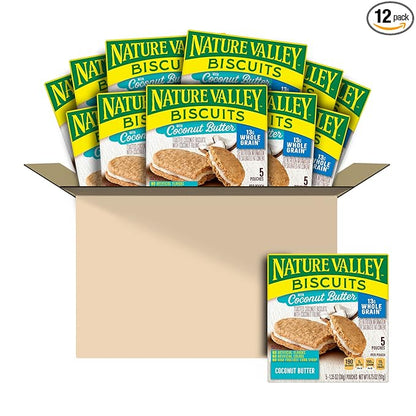 Nature Valley Biscuit Sandwiches, Coconut Butter, Snacks, 5 ct, 6.75 OZ (Pack of 12)