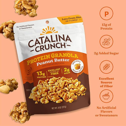 Catalina Crunch Protein Granola - Low Sugar Breakfast Cereal with 13g of Protein - Gluten Free, Keto Friendly - Peanut Butter - 8 oz. Bag (Pack of 3)