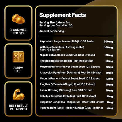 Alpha Shilajit Gummies, Pure Himalayan Shilajit for Men, Tongkat Ali, Ashwagandha KSM 66, Advanced VeltrAbsorb™, 76%+ Fulvic Acid & 92+Trace Minerals, Vegan Sugar-Free