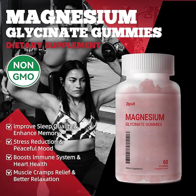 Magnesium Glycinate Gummies 1000mg - Sugar Free Magnesium Potassium Supplement with Vitamin D, B6, CoQ10 for Calm Mood & Sleep Support - 120 Strawberry Gummies