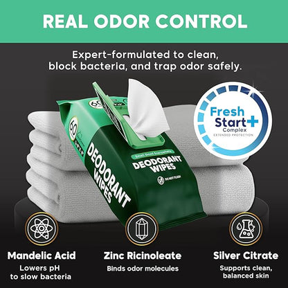 Deodorant Wipes for Men - Freshening Body Towelettes for Post-Workout, Travel, and Daily Deodorizing - On-the-Go Fresh Scent Cleansing Wipes, 240 Count (4 Pack)