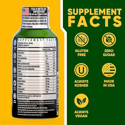 Vitamin Energy Focus+ Extra Strength Energy Shot Blue Raspberry 8 Pack, 260mg Natural Caffeine, B-Vitamins, CoQ10, Amino Acids, Focus, Productivity & Clarity, Zero Sugar, Gluten-Free, 1.93 fl oz