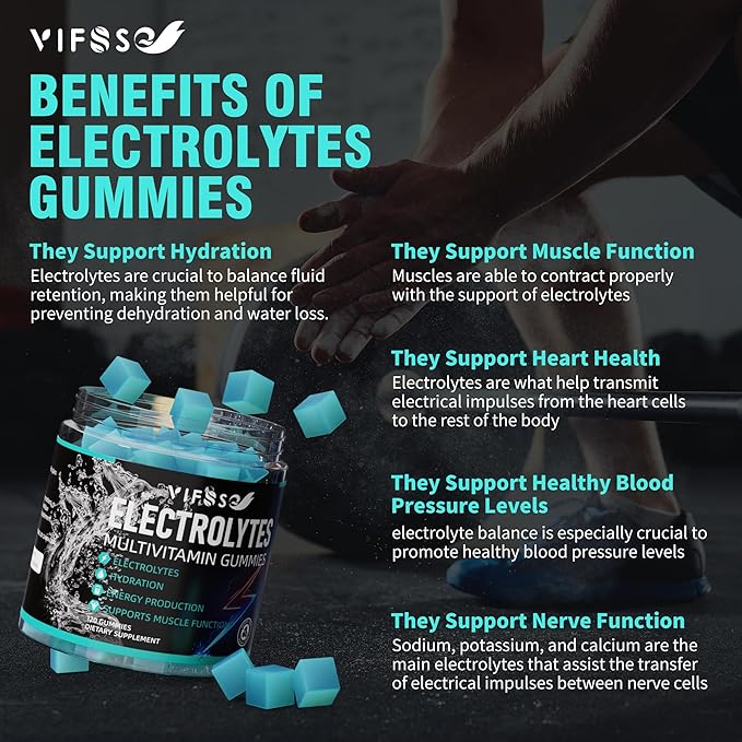 VIFSSG Electrolytes Gummies No Sugar, 120 Chewable Electrolyte Gummies with 6 Electrolytes for Runners and Endurance Sports, Refreshing Blue Raspberry, Hydration Electrolyte Chews, 1 Pack