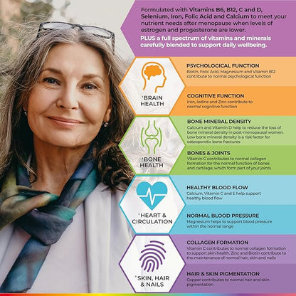 Health & Her Multivitamin Support After Menopause for Women 55+ - Supplements for Women - Nutrition and Wellbeing Support - 1 Month Supply, 60 Tablets - Vegan & Gluten Free