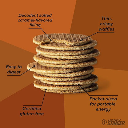 Honey Stinger Organic & Gluten Free Energy Waffle Variety Pack of 18, 12 Salted Caramel and 6 Cookies & Cream Waffles, Nutritious Stroopwafel Snack for Exercise, Endurance and Performance