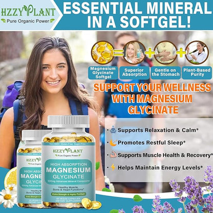 Magnesium Glycinate 500mg Softgels, High Absorption Magnesium Supplement Softgel Capsules for Muscle, Heart, Sleep & Bone Support, Stress Relief, Nerve Health & Metabolism, Non-GMO, 2 Month Supply