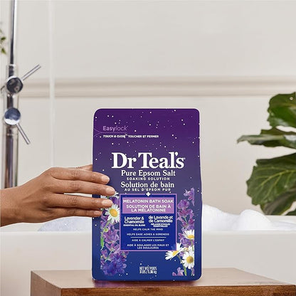 Dr Teal's Epsom Salt Soak, Lavender & Chamomile, 3 lbs | Pack of 2 | Sleep Blend | With Melatonin | Essential Oils