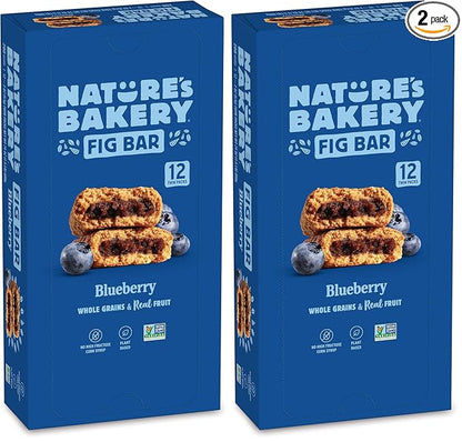 Nature's Bakery Whole Wheat Fig Bars,Blueberry,Real Fruit,Vegan,Non-GMO,Snack bar,Twin packs-,12 Count (Pack of 2)