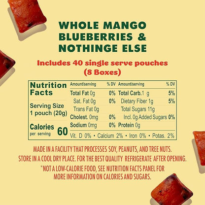 SOLELY - Organic Mango & Blueberry Whole Fruit Gummies (Pack of 8 Boxes, 5 Bags per Box) - Real Fresh Fruit - Healthy Snacks for Adults & Kids - Non GMO, Vegan Snacks, Shelf Stable - 40 Bags (3.5 oz)