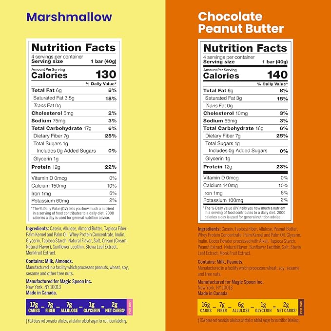 Magic Spoon Treats - 16 Gluten Free Protein Bars: 8 Chocolate Peanut Butter & 8 Marshmallow - High Protein Gluten Free Snack - Sugar & Grain Free Protein Cereal Bar - Low Carb & Keto Friendly