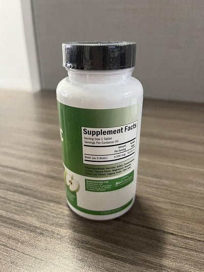 BioSchwartz Bariatric Biotin Chewable Tablets - 5500mcg Biotin per Serving - Green Apple Flavor, 3 Month Supply - Sugar-Free Hair Skin Nails Vitamins for Women for Post-Bariatric Care - 90 Servings