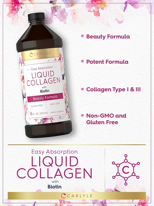 Carlyle Liquid Collagen for Women and Men | 16 fl oz | Type 1 & 3 with Biotin | Berry Flavor | Non-GMO & Gluten Free Supplement