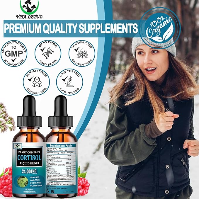 Cortisol Supplement for Women - 19-in-1 Liquid Cortisol Supplement w/Ashwagandha Magnesium L-theanine Phosphatidylserine Herbs - High Absorption Hormone Balanced for Women Drops - Sleep Focus, Non-GMO
