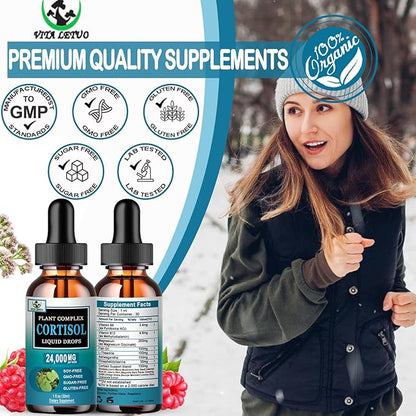 Cortisol Supplement for Women - 19-in-1 Liquid Cortisol Supplement w/Ashwagandha Magnesium L-theanine Phosphatidylserine Herbs - High Absorption Hormone Balanced for Women Drops - Sleep Focus, Non-GMO
