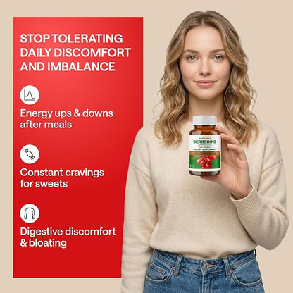 Berberine 500 mg GLP-1 Weight Loss Supplement – Berberine HCl with Ceylon Cinnamon, Probiotics, Vitamin D3 & K2 – Glucose Metabolism & Appetite Support – 1 Pack - 60 Capsules