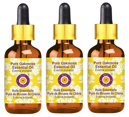 Deve Herbes Pure Oakmoss Essential Oil (Evernia prunastri) with Glass Dropper Steam Distilled (Pack of Three) 100ml X 3 (10 oz)