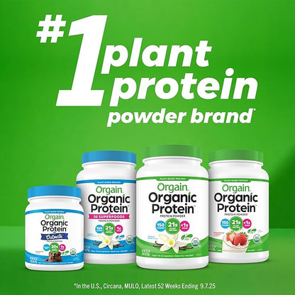 Orgain Organic Vegan Protein Powder + Greens, Vanilla Bean - 21g Plant Based Protein, Gluten Free, Dairy Free, Lactose Free, Soy Free, No Sugar Added, With Iron & Prebiotics for Gut Health - 1.94lb