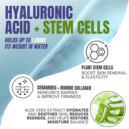Alozera Hyaluronic Acid Serum for Face with Stem Cells, Deep Hydrating & Plumping Facial Serum for Dry Skin, Helps Improve Smoothness & Elasticity, Anti-Aging Moisturizing Serum for Day & Night
