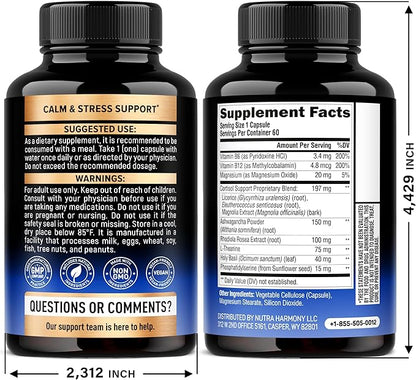 Cortisol Supplement for Women - Holy Basil | Ashwagandha | Rhodiola | L-Theanine - Plant-Based Hormone Balance - Mood, Focus & Sleep Support - Made in USA - Vegan, Non-GMO - 60 Capsules for 2 Months