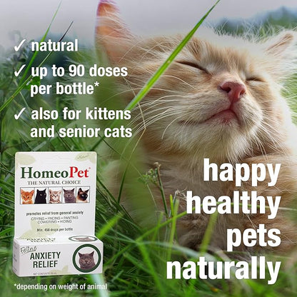 HomeoPet Feline Anxiety Relief, Safe and Natural Pet Stress and Anxiety Support Supplement for Cats, 15 Milliliters