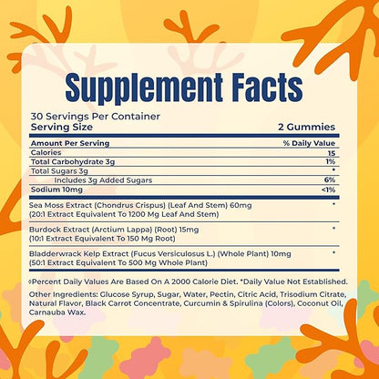 TrueSeaMoss Sea Moss Gummies with Bladderwrack & Burdock Root – Vegan Formula for Adults & Kids – Fruity Flavor – 60 Gummies (Pouch May Vary)