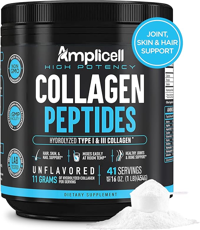Multi Collagen Peptides Powder – Hydrolyzed Type I & III Grass-Fed Bovine Collagen – Unflavored Protein for Hair Skin Nails, Joints & Mobility – Keto Paleo – 41 Servings