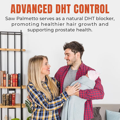 Saw Palmetto Gummies for Hair Growth & Hormone Balance – Vegan DHT Blocker for Women & Men, Supports Prostate Health, PCOS & Testosterone Wellness – Gluten-Free Herbal Supplement – 300mg Extract