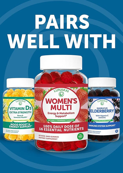 Lunakai USA Made Probiotic Gummies - 5 Billion CFUs, Vegan, Non-GMO, Gluten-Free - Digestive & Immune Support for Women & Men - 6 Pack