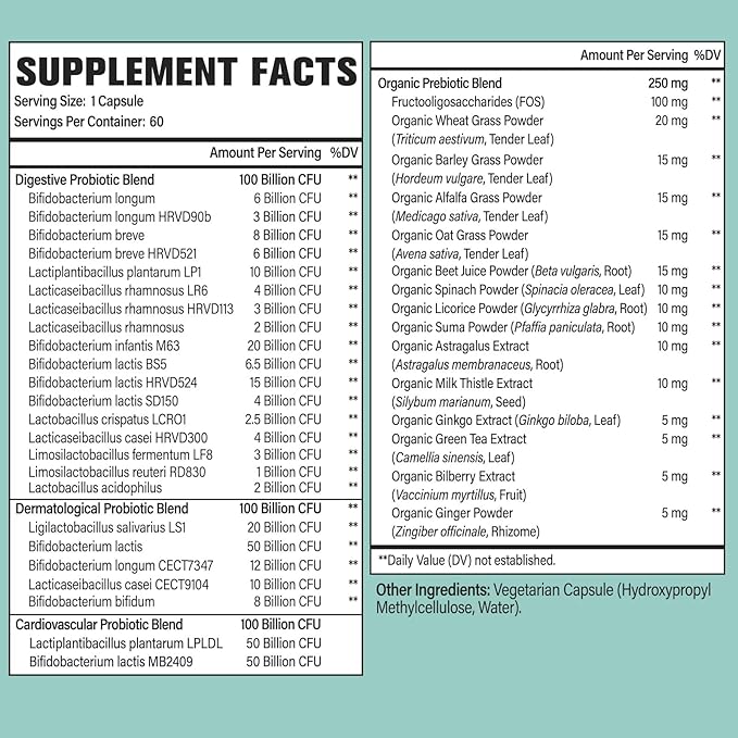 Probiotics for Women and Men, 300 Billion CFU 24 Strains Probiotics + 15 Organic Herbs Prebiotics Blend, Shelf Stable Gut Health Supplement for Digestive Immune & Whole-Body Health, 2 Month Supply