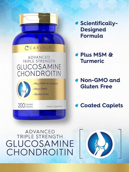 Carlyle Glucosamine Chondroitin MSM Turmeric | 200 Count | Advanced Triple Strength Supplement | Non-GMO & Gluten Free