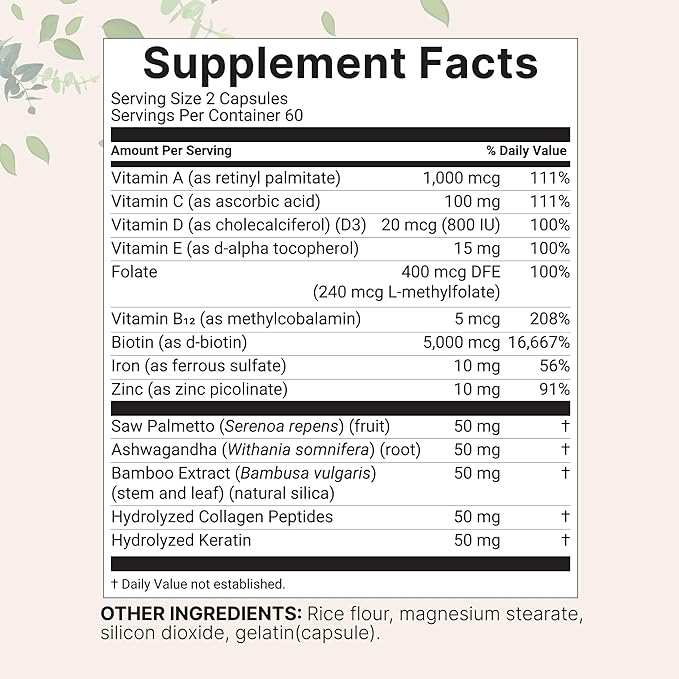 Micro Ingredients Hair Growth Vitamins for Women & Men, 120 Capsules | 14-in-1 Formula with Biotin, Collagen, Keratin, Saw Palmetto & More | Thicker, Fuller, Nourishes Thinning & Loss Hair Support