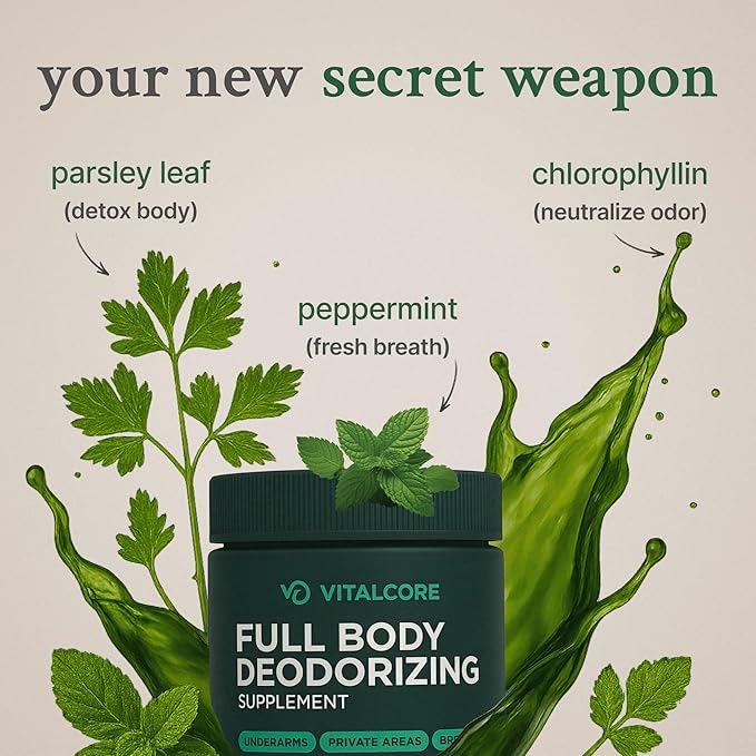 Body Deodorizing Supplement - 200mg Chlorophyll Capsules for 24hr Freshness | Gut & Skin Health | Vegan Body Magic Capsules (60ct)