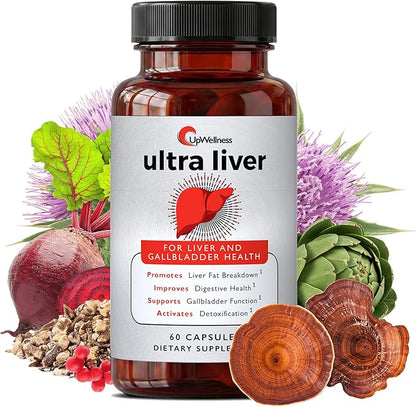 UpWellness Ultra Liver Supplement for Liver Support and Gallbladder Support - Powered by TMG, NAC Milk Thistle, and More - Liver Cleanse Detox & Repair - 60 Capsules