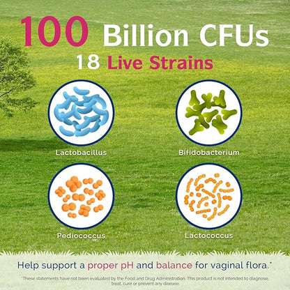 Innate Vitality Probiotics for Women, 100 Billion CFUs 18 Strains, Prebiotics and Probiotics, with Cranberry, Vitamin C & B6 P5P, Vaginal & Digestive Health, Non refrigerated, 60 Caps