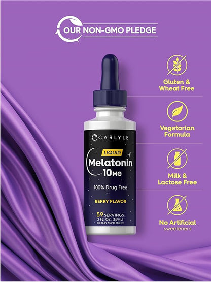 Carlyle Melatonin 10mg | 2 fl oz Liquid Drops | Berry Flavor | for Adults | Non-GMO, Vegetarian Supplement