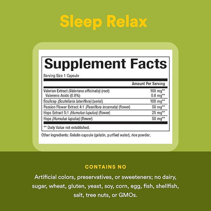 Herbal Factors Sleep Relax Formula by Natural Factors, Natural Sleep Aid with Valerian Root, Passion Flower and Skullcap, Non-GMO, 90 capsules (90 servings)