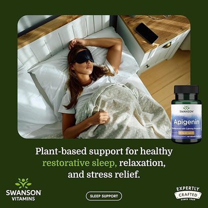 Swanson Apigenin Bioflavonoid Supplement for Adults Seeking Natural Sleep, Relaxation, and Stress Relief Support - 50 mg (90 Vegan Capsules)