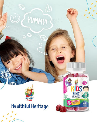 Zinc Gummies for Kids - Chewable Zinc Gummy Supplement for Children Immune Support - Low Sugar Natural Antioxidant Non-GMO Vitamin Chewables for Toddlers & Teens - 60 Gummies