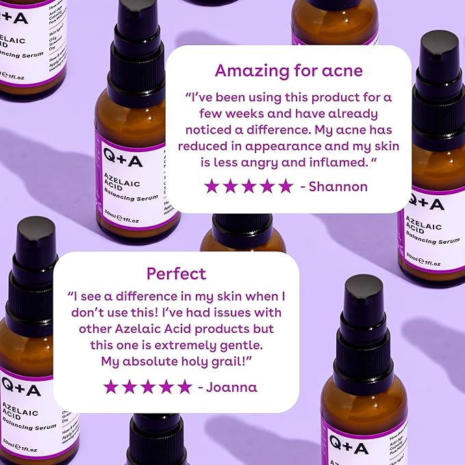Q+A Azelaic Acid Balancing Serum (30ml), Natural Face Serum with Zinc PCA and Antioxidant Super Grains, Fragrance Free Skincare, Smoothes Skin