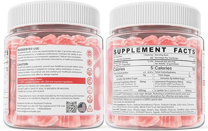 Liposomal L-Lysine Gummies 1200mg | High Absorption Immune & Skin Support | Vegan Amino Acid Supplement for Adults & Kids | Lips & Oral, Bone & Collagen Health | Non-GMO, Sugar-Free, 60 Gummies