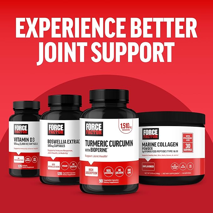 Force Factor Turmeric Curcumin Supplement with Black Pepper, Joint Support Supplement with BioPerine for Enhanced Absorption, No Gelatin, Non-GMO, 90 Capsules