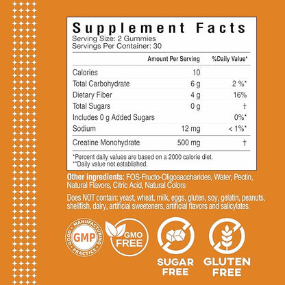 Creatine Monohydrate Gummies, Pure Creatine, Supports Muscle Recovery, Improve Performance and Strength, Gluten Free, 60 Servings, Orange Flavor