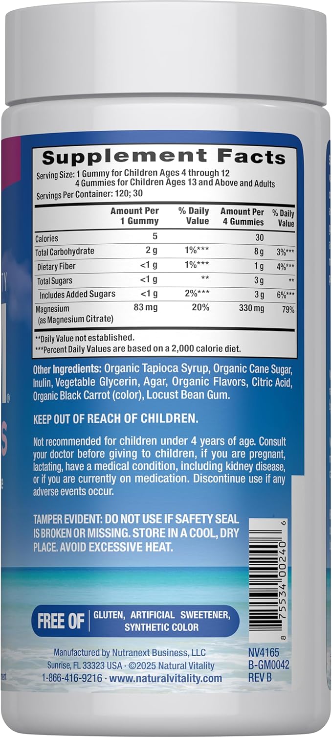 Natural Vitality Calm, Magnesium Citrate Supplement, Stress Relief Gummies, Supports a Healthy Response to Stress, Gluten Free, Vegan, Raspberry Lemon, 120 Gummies