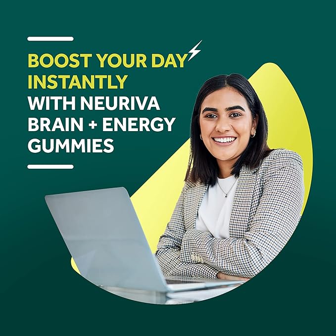 NEURIVA Brain + Energy Gummies, Nootropic Brain Supplements for Focus and Concentration with Neurofactor, Vitamin B12 & Caffeine for an Energy Boost*, 75ct Natural BlackBerry, (Pack of 2)
