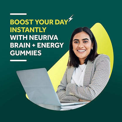 NEURIVA Brain + Energy Gummies, Nootropic Brain Supplements for Focus and Concentration with Neurofactor, Vitamin B12 & Caffeine for an Energy Boost*, 75ct Natural BlackBerry, (Pack of 2)