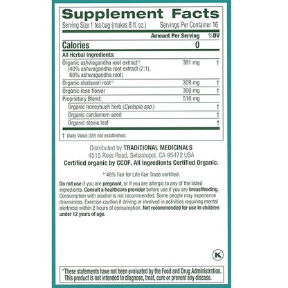 Traditional Medicinals Organic, Stress Ease Calm with Adaptogens, Ashwagandha & Honeybush - Promotes Relaxation - Kosher, Non-GMO, Caffeine-Free, Compostable - 16 Tea Bags