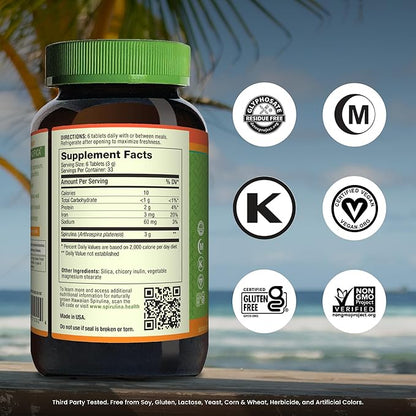 Nutrex Hawaii Pure Hawaiian Spirulina – Vegan Superfood, 500 mg Tablets, Farm Grown in Kona, Non-GMO, Immune Support & Cellular Energy, 200 Count