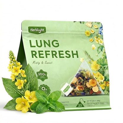 Herblight Mullein Leaf Tea with Monk Fruit, Spearmint & Butterfly Pea - Herbal Respiratory Support & Breath Refresh - Naturally Sweet Mullein Tea for Lungs - Caffeine-Free Whole Leaf Blend (25 Count)