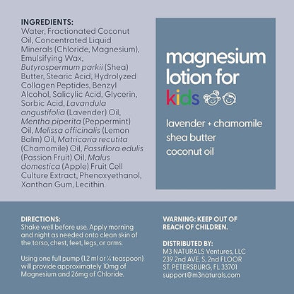 Lavender Magnesium Lotion for Kids & Magnesium Lotion for Babies with Chamomile | Soothes Tired Legs, Supports Restful Sleep, Moisturizes Sensitive Skin, 8 fl oz (237 mL) by M3