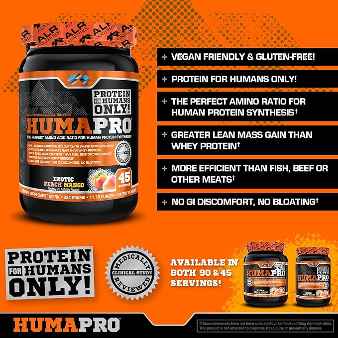 HumaPro Essential Amino Acid Formula | EAA Protein Supplement | Supports Muscle Recovery & Performance | Vegan, Gluten Free | | 45 Servings (Exotic Peach Mango)